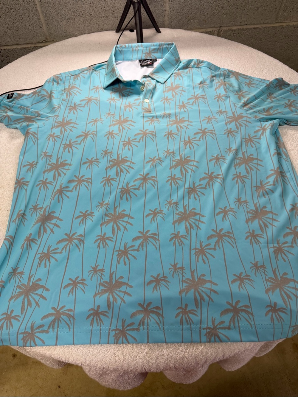 Sunday Swagger Men's Light Blue Palm-Print Polo Shirt size XL